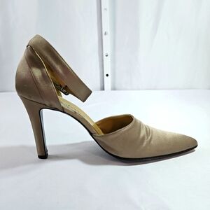 Vintage Yves Saint Laurent Satin Green/Gray D'Orsay Heels Size 8.5